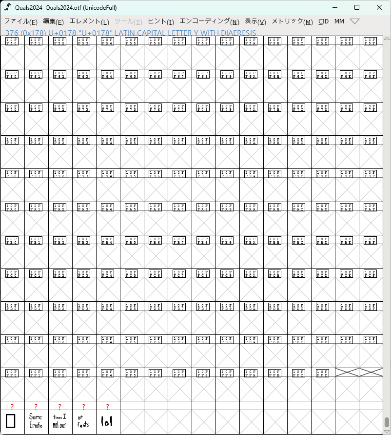 FontForgeでフォントの最下段を調べたところ